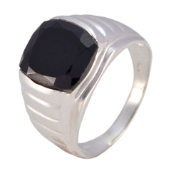 Black Onyx Solitaire German Silver Black Gemstones Versatile Armor Ring Jewelry