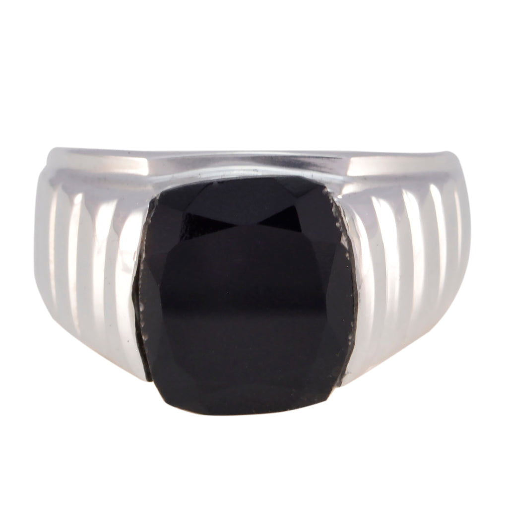 Black Onyx Solitaire German Silver Black Gemstones Versatile Armor Ring Jewelry