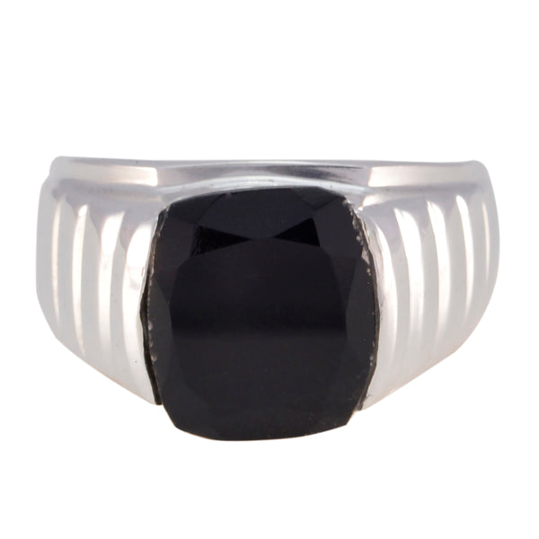 Black Onyx Solitaire German Silver Black Gemstones Versatile Armor Ring Jewelry