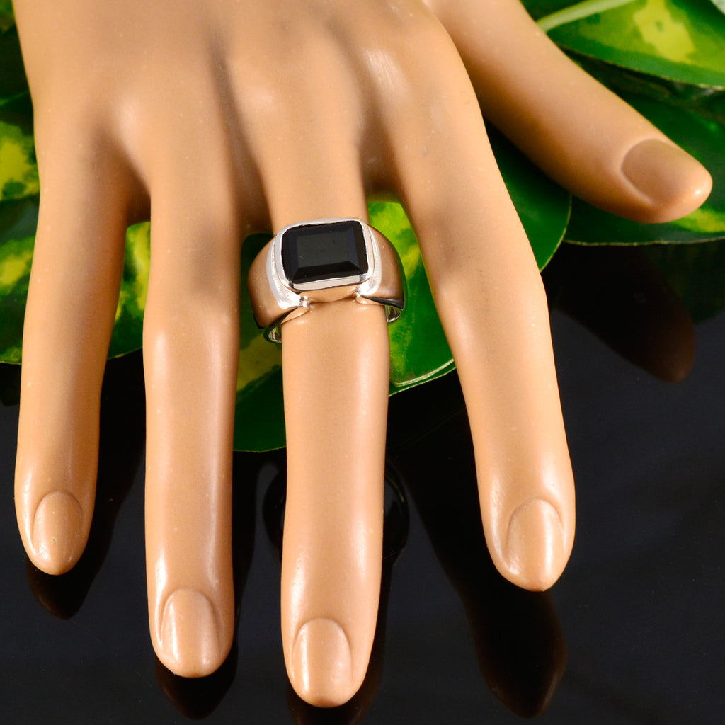 Black Onyx Solitaire African Silver Black Gemstone Essential  Abstract Ring Jewelry