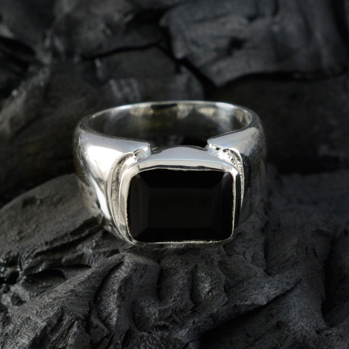 Black Onyx Solitaire African Silver Black Gemstone Essential  Abstract Ring Jewelry