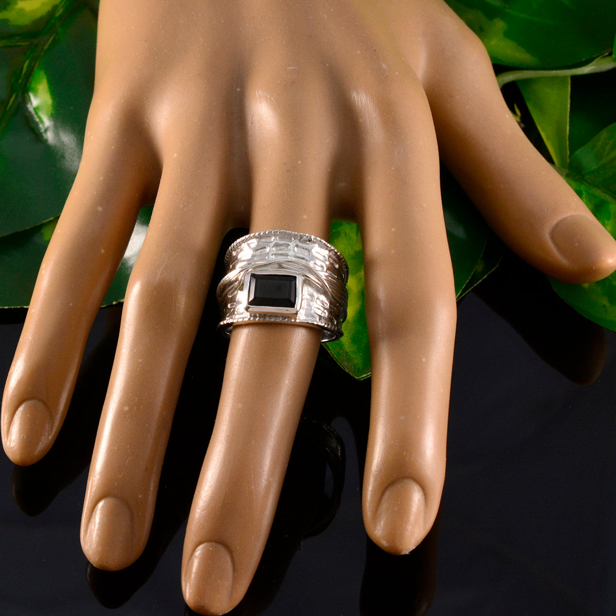 Black Onyx Solitaire German Sterling Silver Black Gemstones Statement Victorian Ring Jewelry