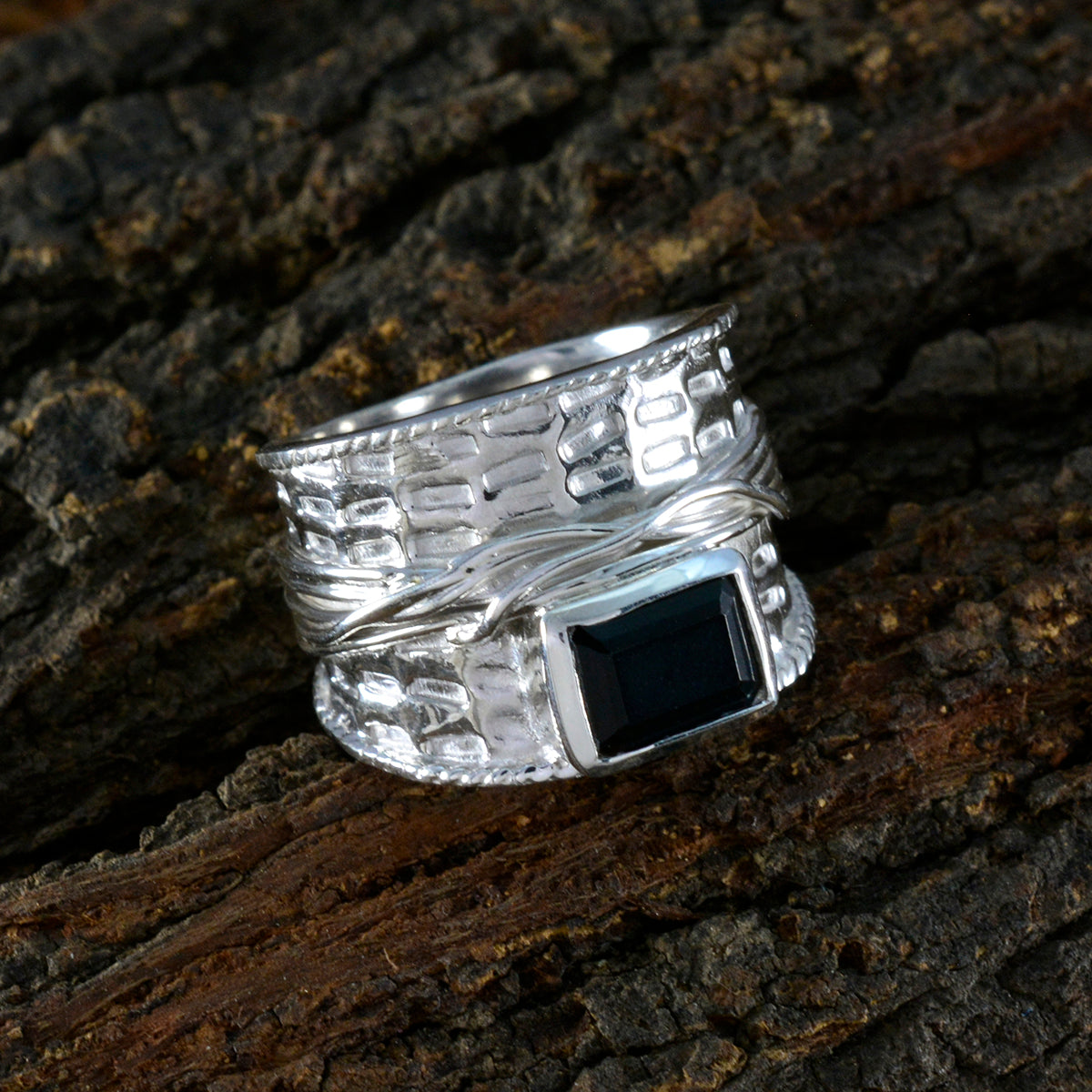 Black Onyx Solitaire German Sterling Silver Black Gemstones Statement Victorian Ring Jewelry