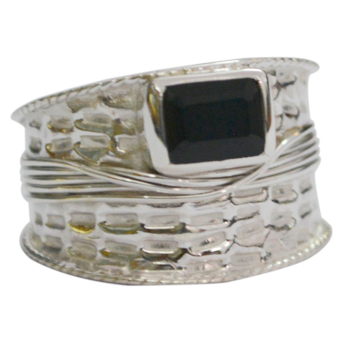 Black Onyx Solitaire German Sterling Silver Black Gemstones Statement Victorian Ring Jewelry