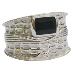 Black Onyx Solitaire German Sterling Silver Black Gemstones Statement Victorian Ring Jewelry