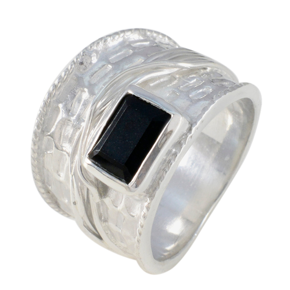 Black Onyx Solitaire German Sterling Silver Black Gemstones Statement Victorian Ring Jewelry