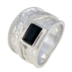 Black Onyx Solitaire German Sterling Silver Black Gemstones Statement Victorian Ring Jewelry