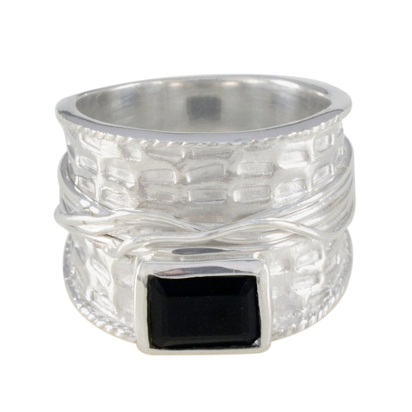 Black Onyx Solitaire German Sterling Silver Black Gemstones Statement Victorian Ring Jewelry