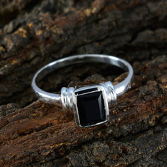 Black Onyx Solitaire Japanese 925 Sterling Silver Black Gems Dainty Modern Ring Jewellery