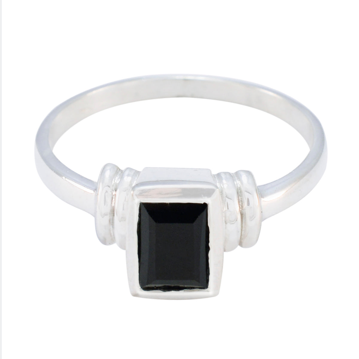 Black Onyx Solitaire Japanese 925 Sterling Silver Black Gems Dainty Modern Ring Jewellery メイン画像