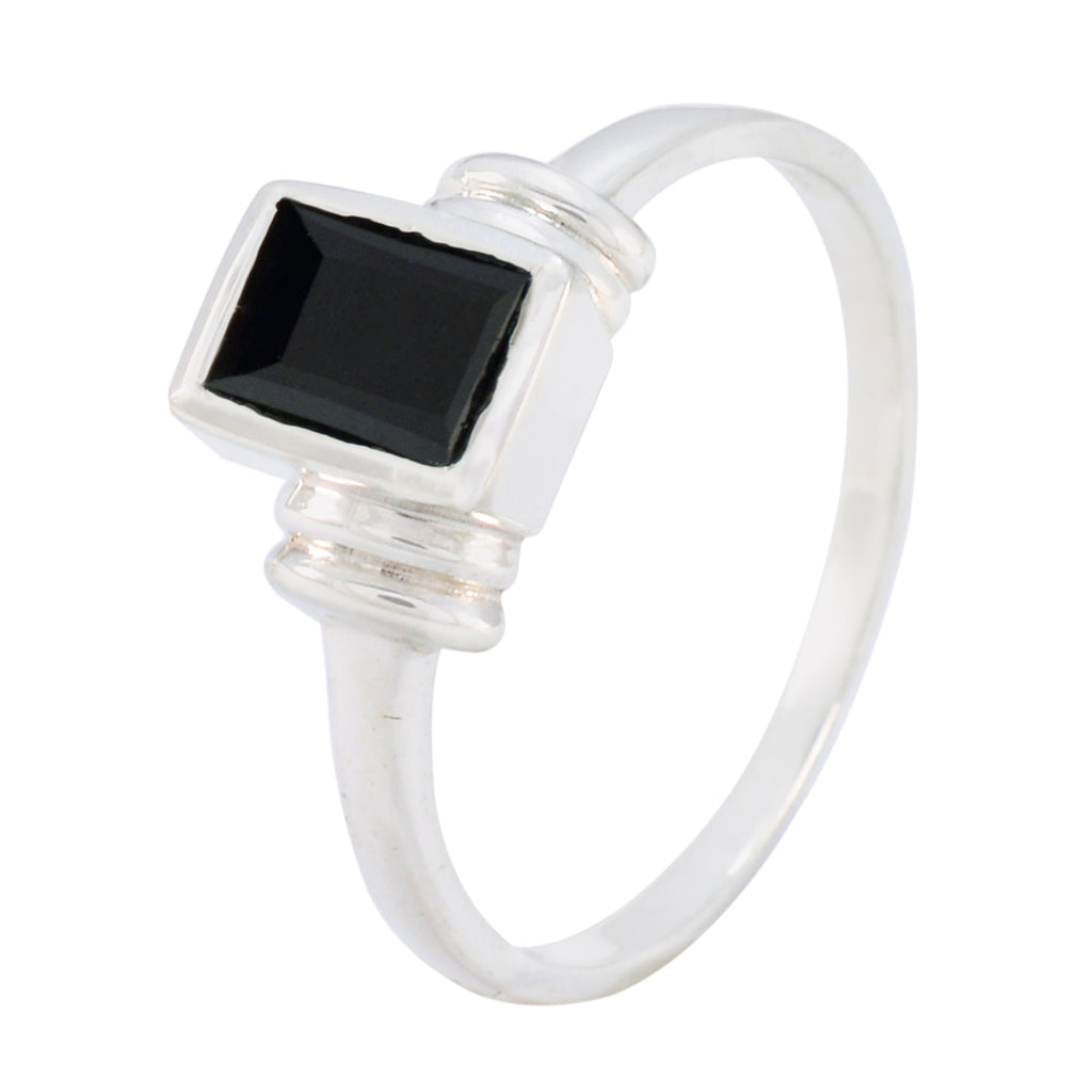 Black Onyx Solitaire Japanese 925 Sterling Silver Black Gems Dainty Modern Ring Jewellery