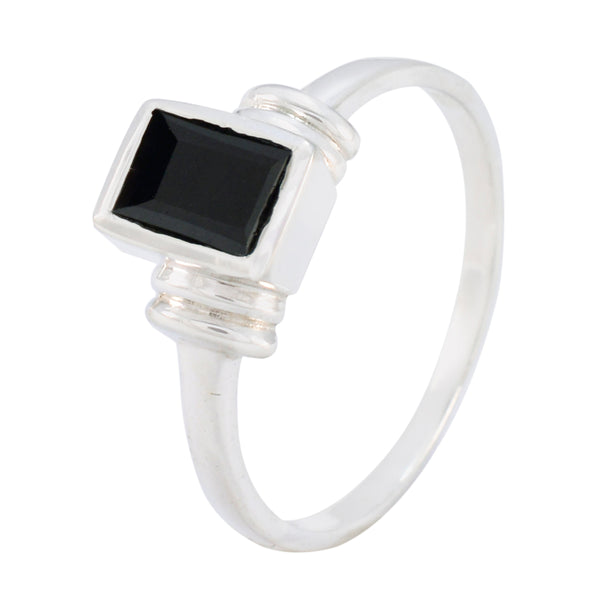 Black Onyx Solitaire Japanese 925 Sterling Silver Black Gems Dainty Modern Ring Jewellery
