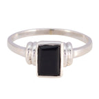 Black Onyx Solitaire Japanese 925 Sterling Silver Black Gems Dainty Modern Ring Jewellery