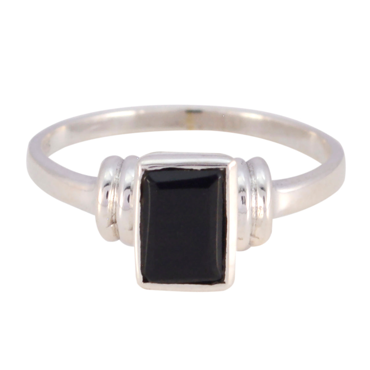 Black Onyx Solitaire Japanese 925 Sterling Silver Black Gems Dainty Modern Ring Jewellery