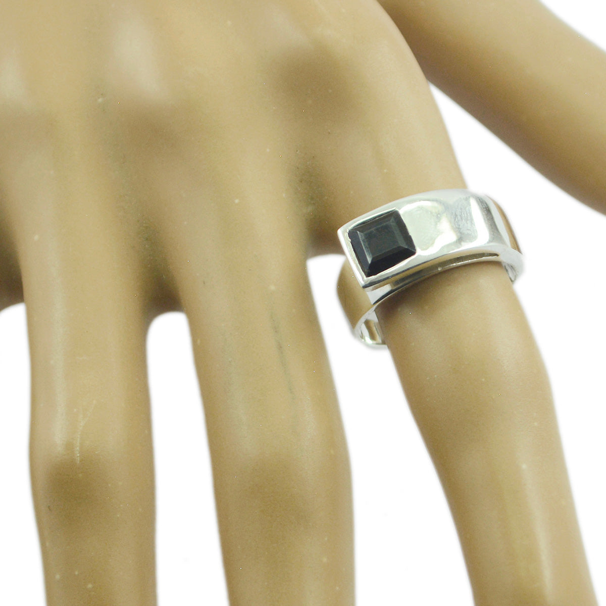 Zwarte Onyx Solitaire Afrikaans Sterling Zilver Zwarte Edelstenen Minimalistische Verfijnde Ring Sieraden Secundaire afbeelding