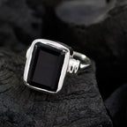Black Onyx Solitaire German 925 Silver Black Gemstone Eye catching Signet Ring Jewelry