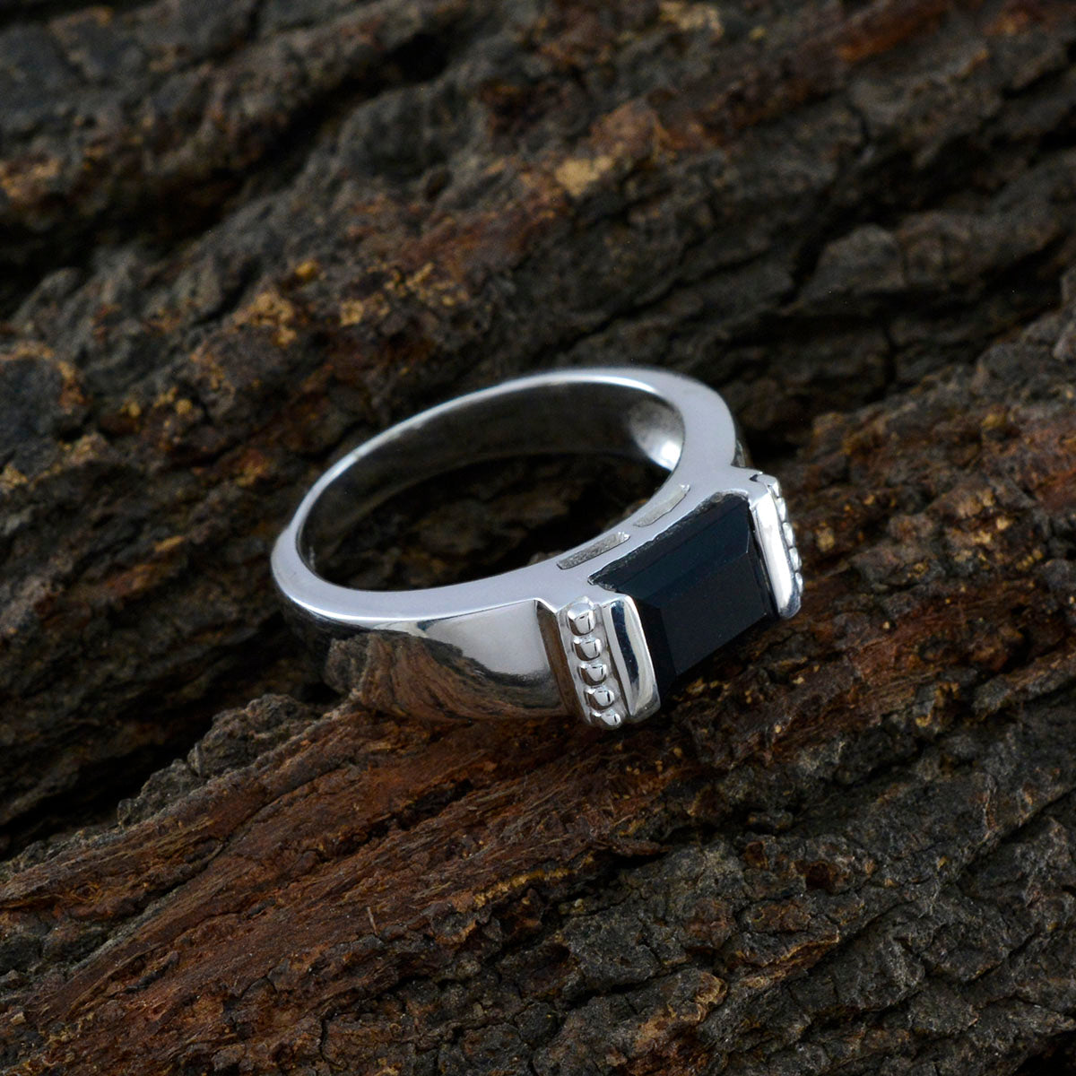 Black Onyx Solitaire Indian Silver Black Gems Classic Romantic Ring Jewellery