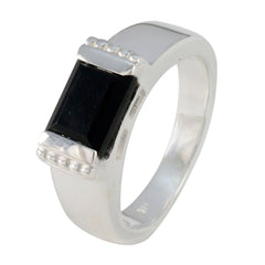 Black Onyx Solitaire Indian Silver Black Gems Classic Romantic Ring Jewellery