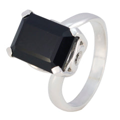 Black Onyx Solitaire African 925 Sterling Silver Black Gems Mid weight Feminine Ring Jewelry