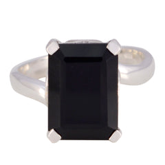 Black Onyx Solitaire African 925 Sterling Silver Black Gems Mid weight Feminine Ring Jewelry