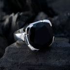 Black Onyx Solitaire German 925 Sterling Silver Black Gemstone Edgy Signet Ring Jewelry