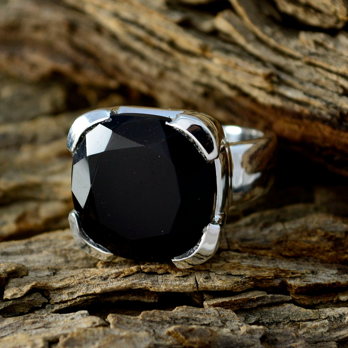 Black Onyx Solitaire German 925 Sterling Silver Black Gemstone Edgy Signet Ring Jewelry