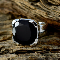 Black Onyx Solitaire German 925 Sterling Silver Black Gemstone Edgy Signet Ring Jewelry