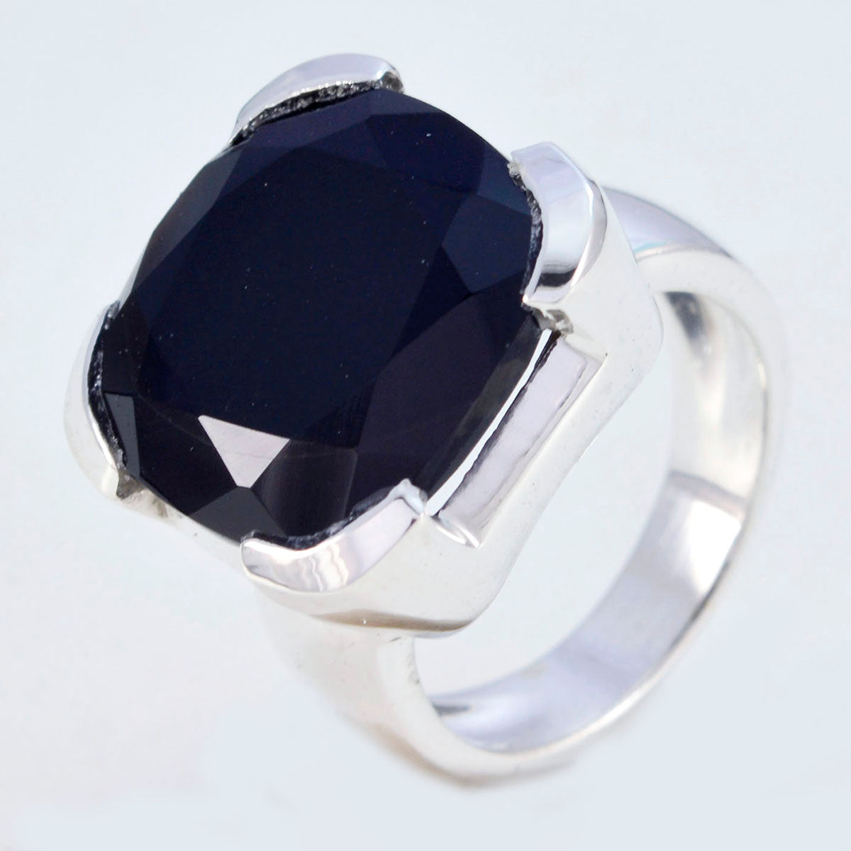 Black Onyx Solitaire German 925 Sterling Silver Black Gemstone Edgy Signet Ring Jewelry