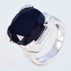 Black Onyx Solitaire German 925 Sterling Silver Black Gemstone Edgy Signet Ring Jewelry