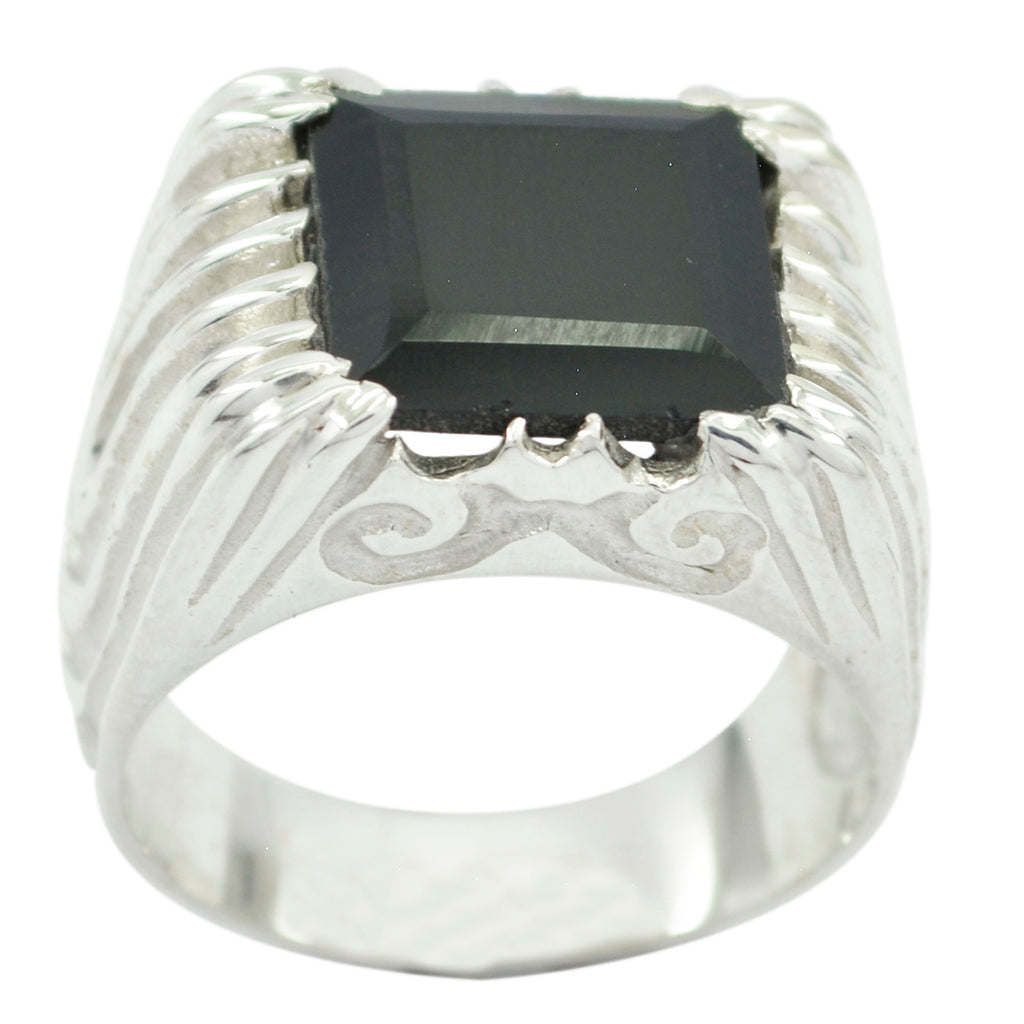 Black Onyx Solitaire Spanish 925 Sterling Silver Black Gems Chunky Armor Ring Jewellery