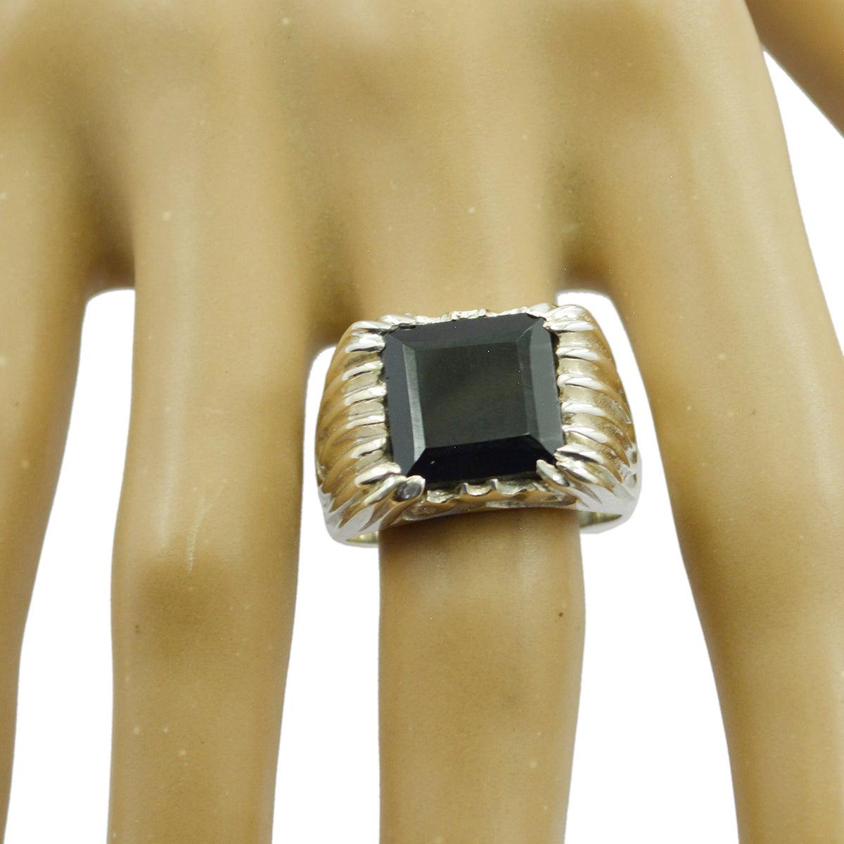 Black Onyx Solitaire Spanish 925 Sterling Silver Black Gems Chunky Armor Ring Jewellery Secondary image