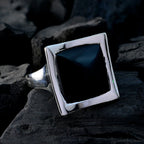 Black Onyx Solitaire Egyptian Silver Black Gems Chunky Retro Ring Jewellery