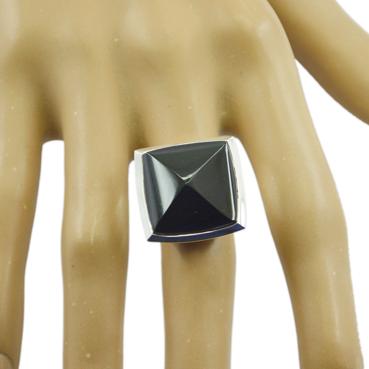 Black Onyx Solitaire Egyptian Silver Black Gems Chunky Retro Ring Jewellery