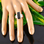 Black Onyx Solitaire French 92.5 Silver Black Gemstones Eye catching Contemporary Ring Jewellery