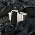 Black Onyx Solitaire French 92.5 Silver Black Gemstones Eye catching Contemporary Ring Jewellery