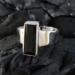 Black Onyx Solitaire French 92.5 Silver Black Gemstones Eye catching Contemporary Ring Jewellery