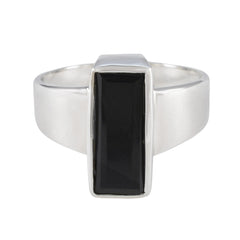 Black Onyx Solitaire French 92.5 Silver Black Gemstones Eye catching Contemporary Ring Jewellery