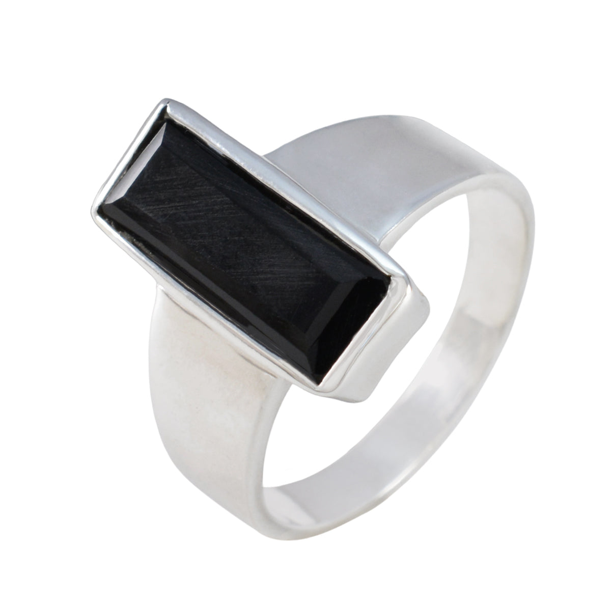 Black Onyx Solitaire French 92.5 Silver Black Gemstones Eye catching Contemporary Ring Jewellery