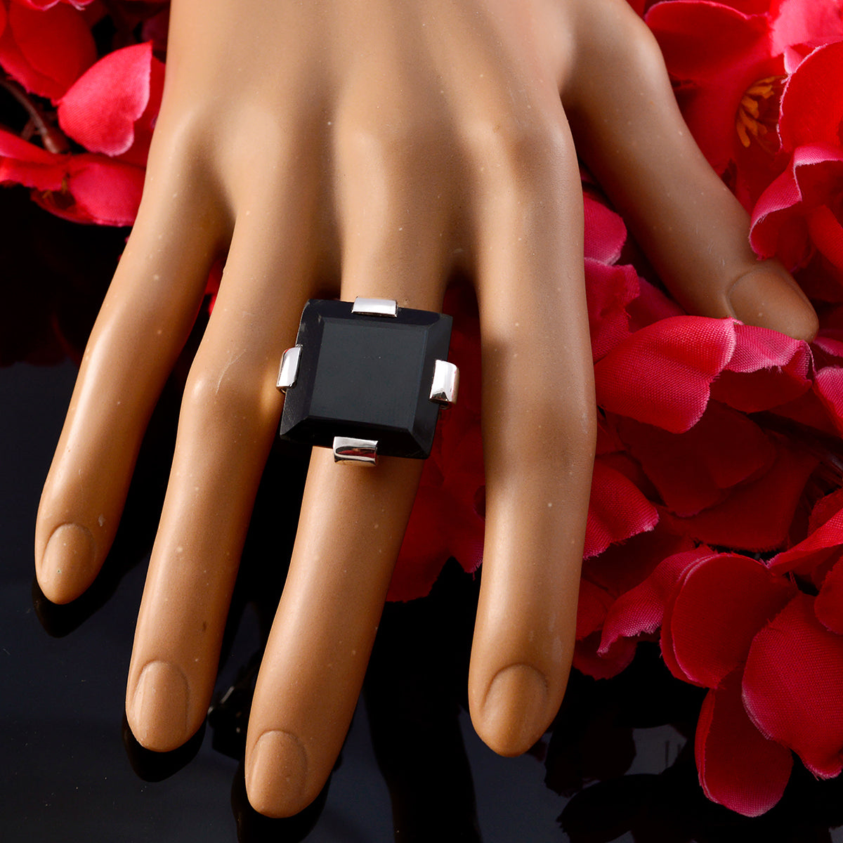 Black Onyx Solitaire Spanish 925 Sterling Silver Black Gemstone Chunky Artisan Ring Jewellery