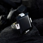 Black Onyx Solitaire Spanish 925 Sterling Silver Black Gemstone Chunky Artisan Ring Jewellery