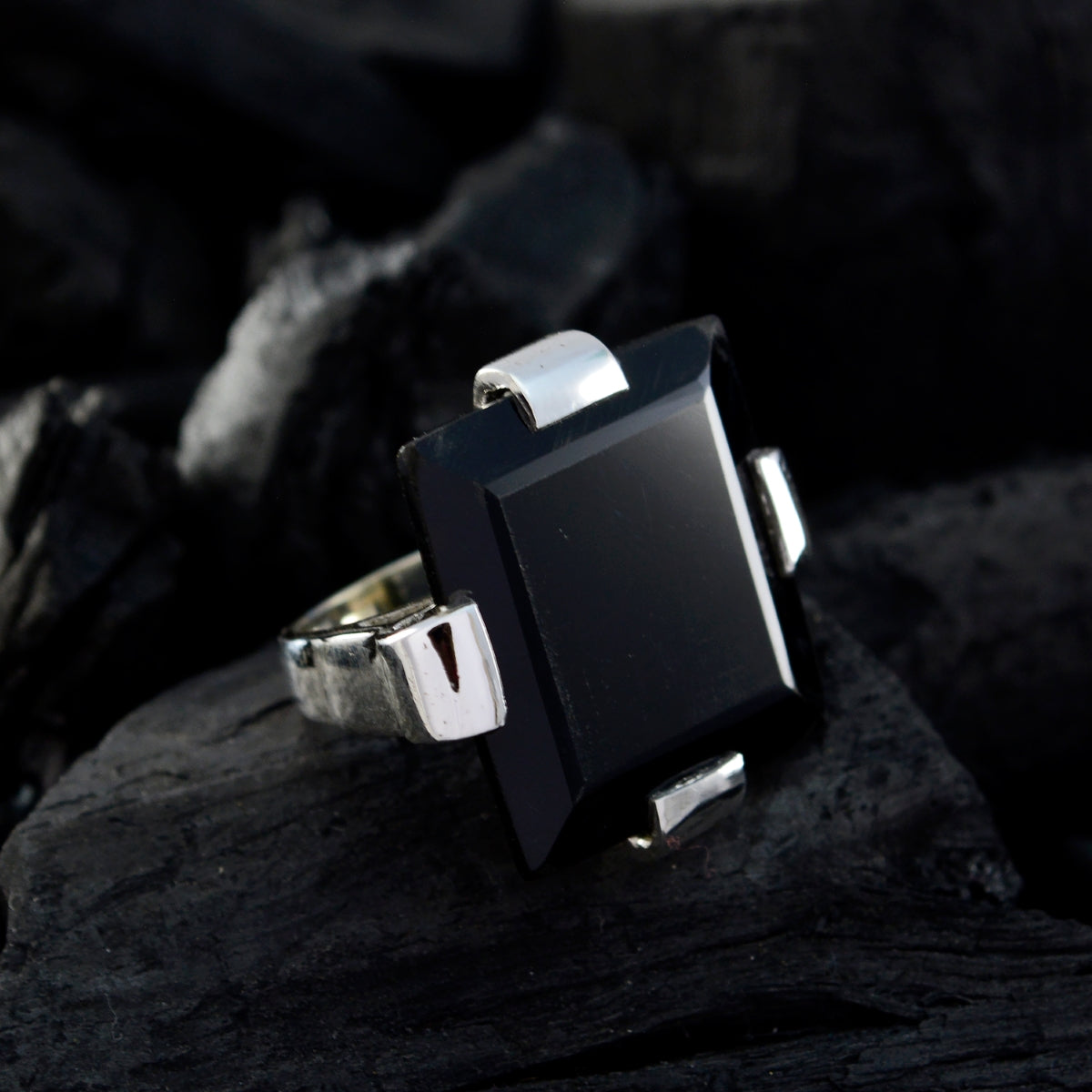 Black Onyx Solitaire Spanish 925 Sterling Silver Black Gemstone Chunky Artisan Ring Jewellery