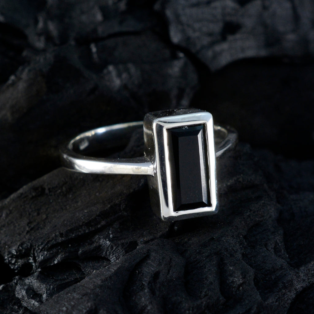 Black Onyx Solitaire French Sterling Silver Black Gems Featherlight Trendy Ring Jewelry