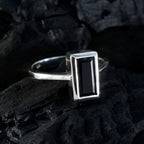 Black Onyx Solitaire French Sterling Silver Black Gems Featherlight Trendy Ring Jewelry