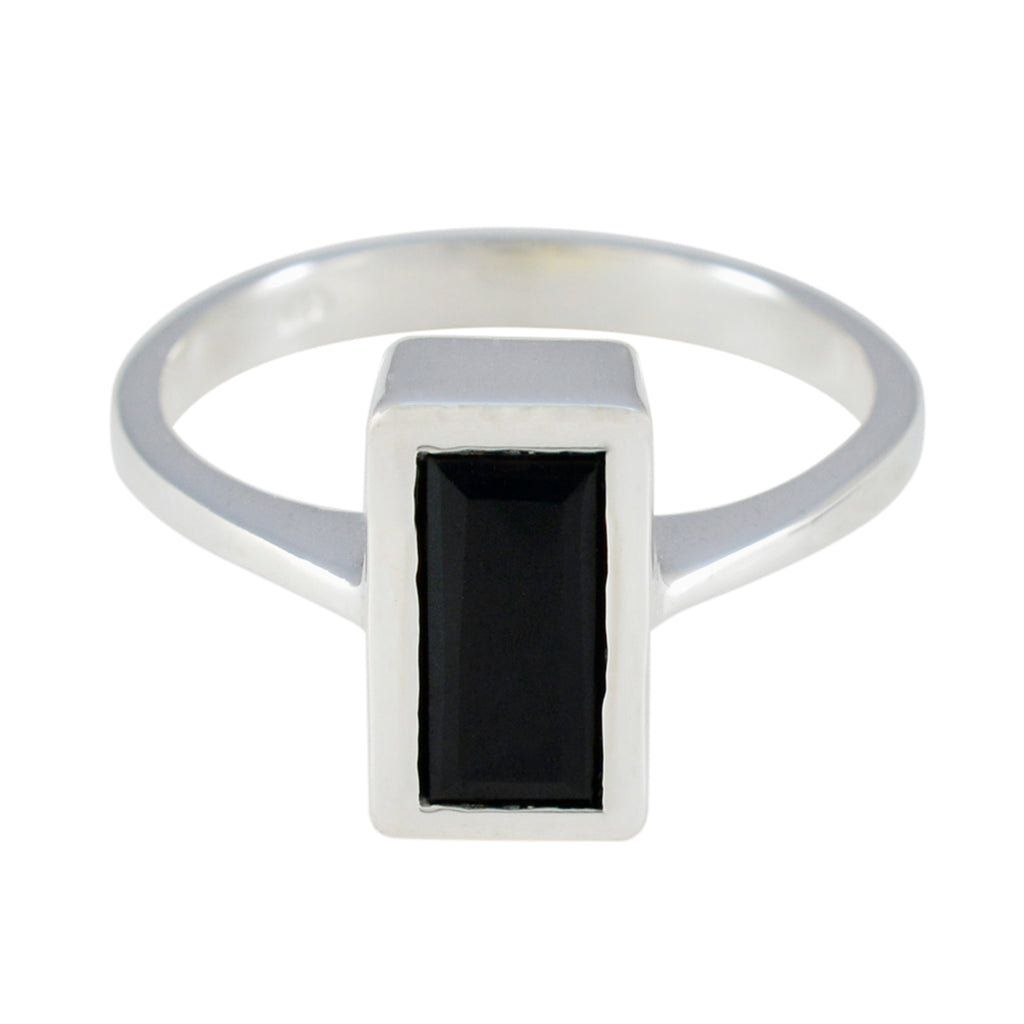 Black Onyx Solitaire French Sterling Silver Black Gems Featherlight Trendy Ring Jewelry