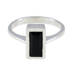 Black Onyx Solitaire French Sterling Silver Black Gems Featherlight Trendy Ring Jewelry