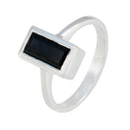 Black Onyx Solitaire French Sterling Silver Black Gems Featherlight Trendy Ring Jewelry
