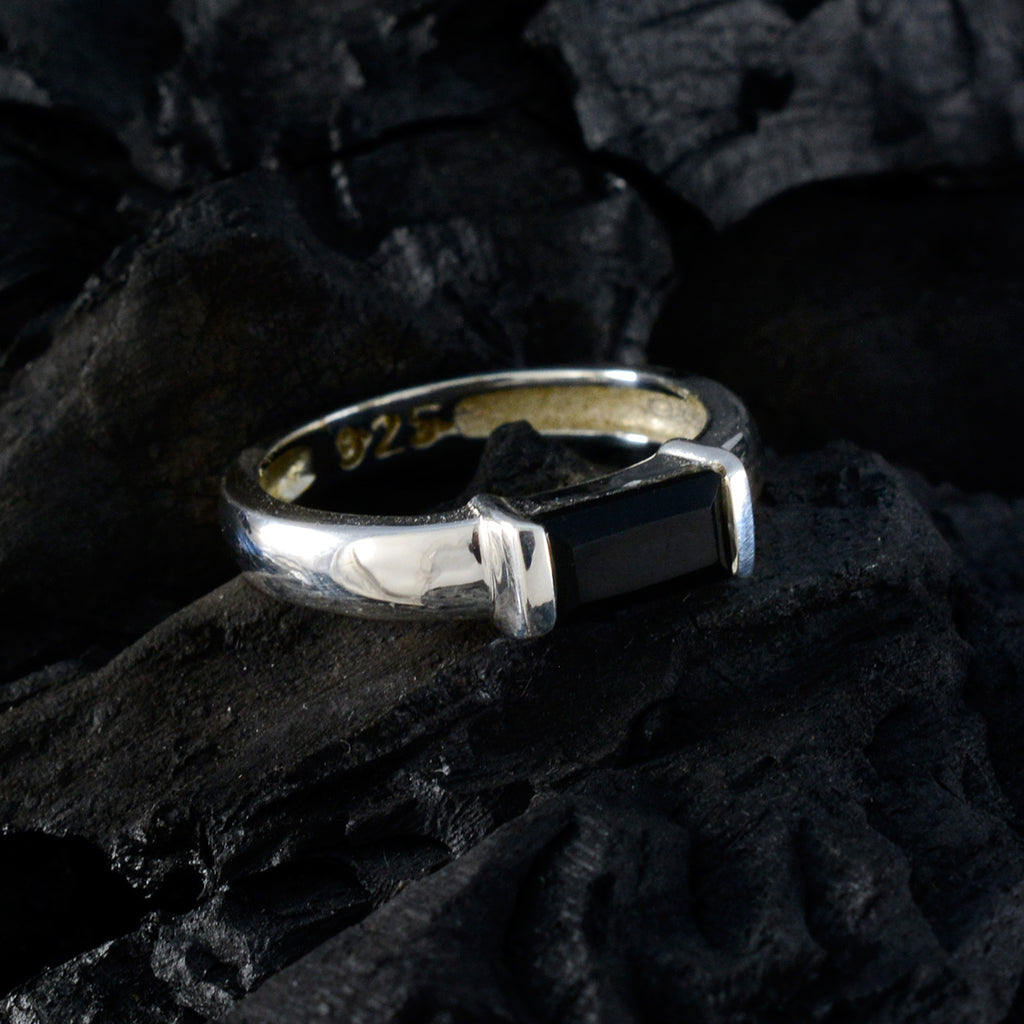 Black Onyx Solitaire Korean 925 Sterling Silver Black Gemstone Whisper thin Abstract Ring Jewellery