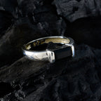 Black Onyx Solitaire Korean 925 Sterling Silver Black Gemstone Whisper thin Abstract Ring Jewellery