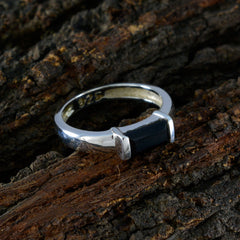 Black Onyx Solitaire Korean 925 Sterling Silver Black Gemstone Whisper thin Abstract Ring Jewellery