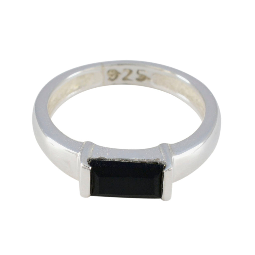 Black Onyx Solitaire Korean 925 Sterling Silver Black Gemstone Whisper thin Abstract Ring Jewellery